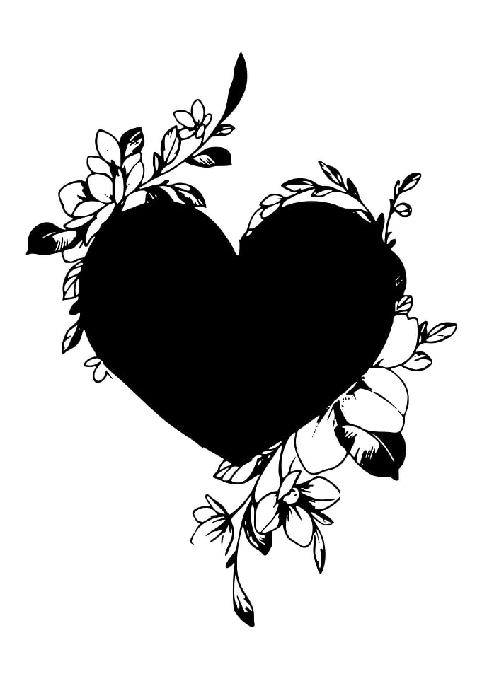 Black Heart with Floral Accents