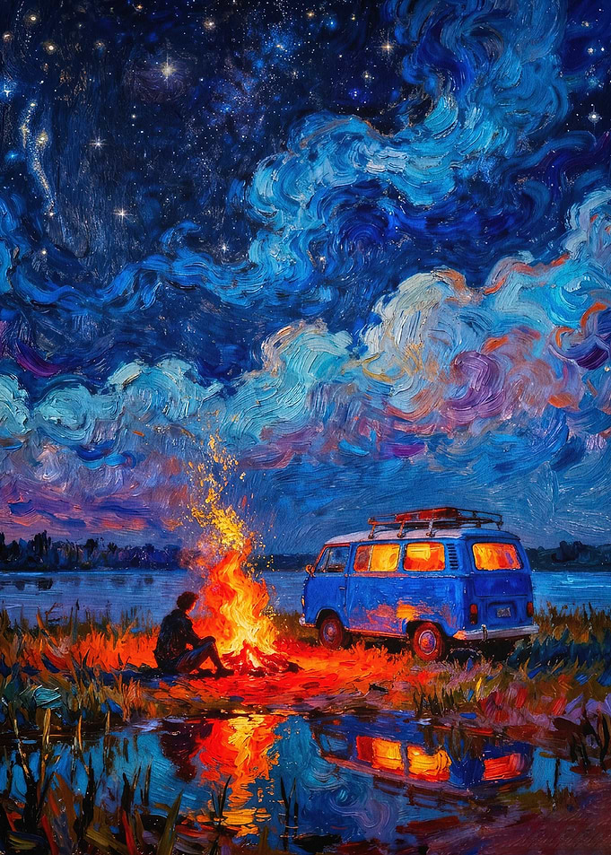 Starry Night Campfire Van Art