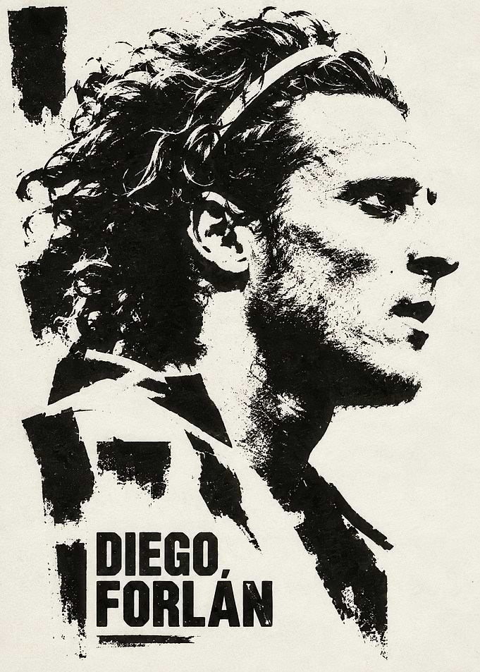 Diego Forlán Black and White Portrait