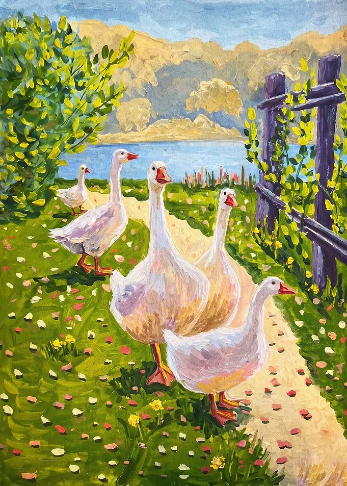 Geese Countryside Oil Painting Art
