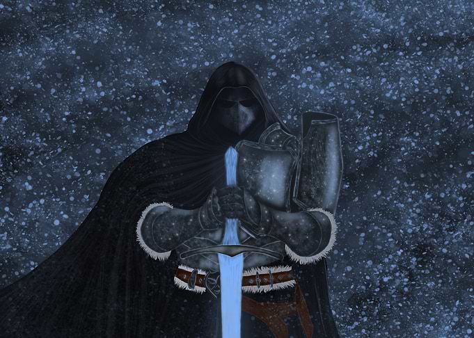 Dark Knight with Glowing Sword