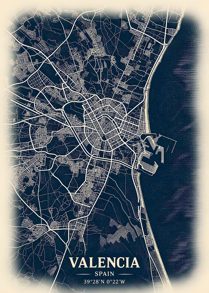 Valencia Spain Vintage Map