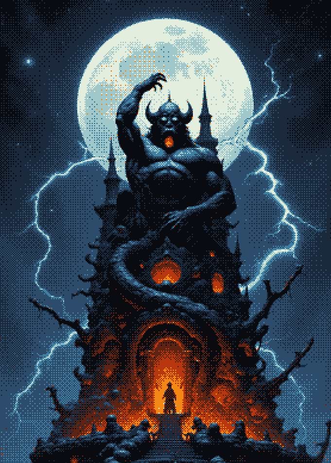 Dark Fantasy Demon Tower Pixel Art
