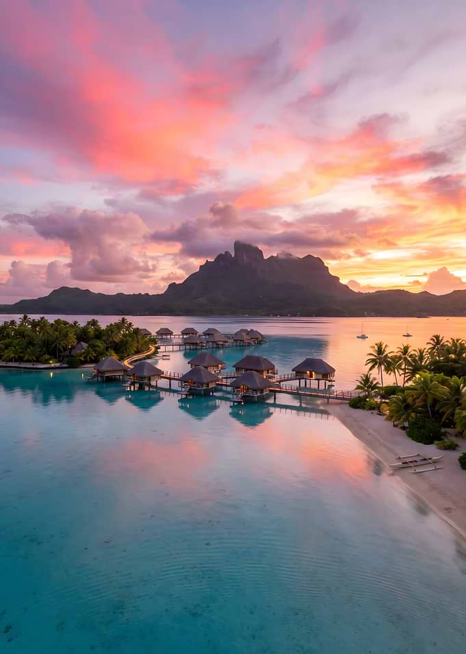 Bora Bora Overwater Bungalows at Sunset