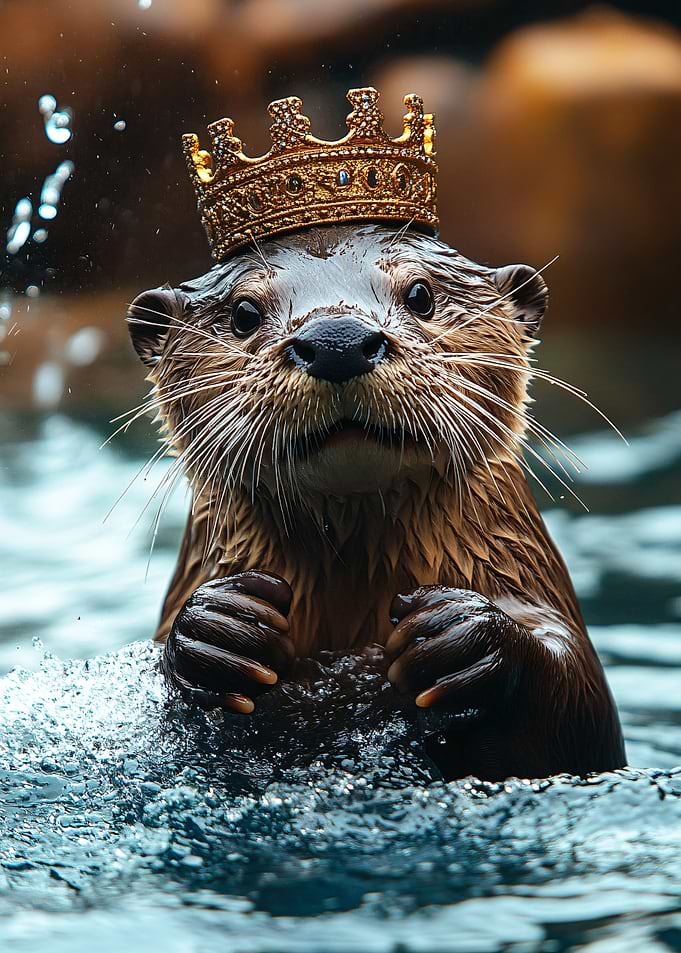 Regal Otter Wearing a Golden Crown