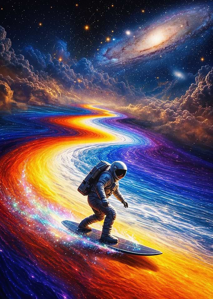 Cosmic Surfer Rainbow Galaxy Poster