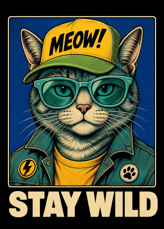 Cool Cat in Denim Jacket Poster