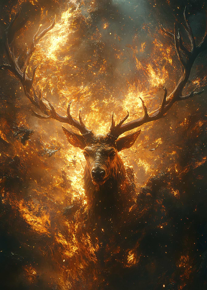Majestic Stag Engulfed in Fire