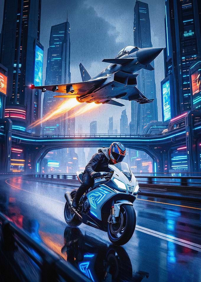 Cyberpunk City Fighter Jet Art