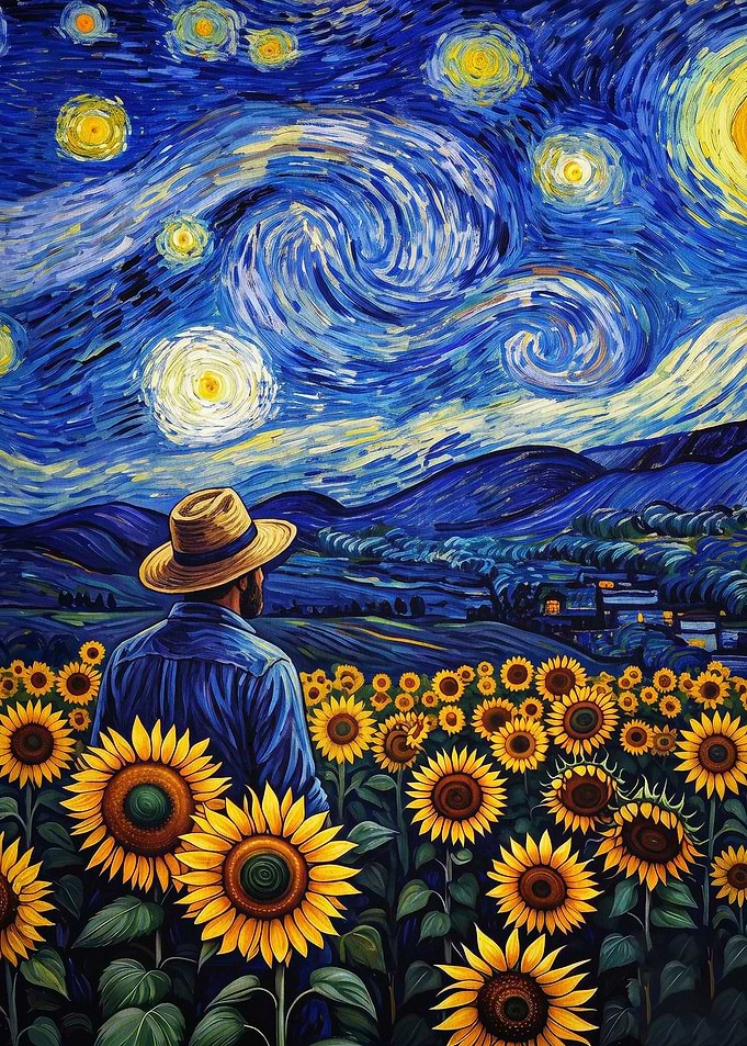 Starry Sunflower Night Art Poster