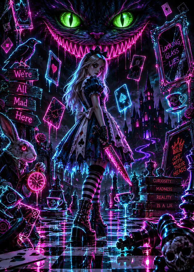 Dark Wonderland Alice Neon Horror Art