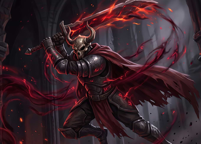 Horned Skull Knight with Flaming Sword