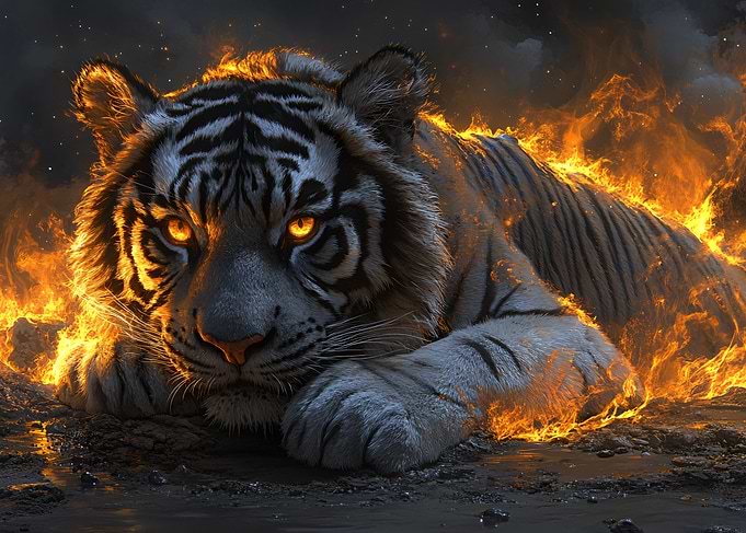 Fiery White Tiger Lying Down