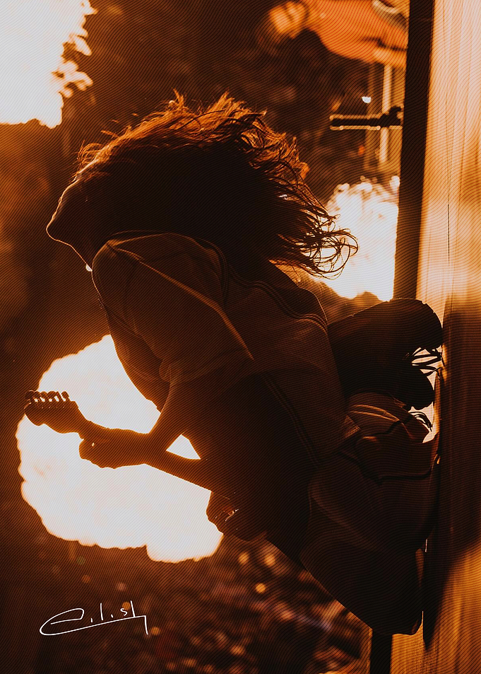 Billie Eilish Concert Silhouette with Fire