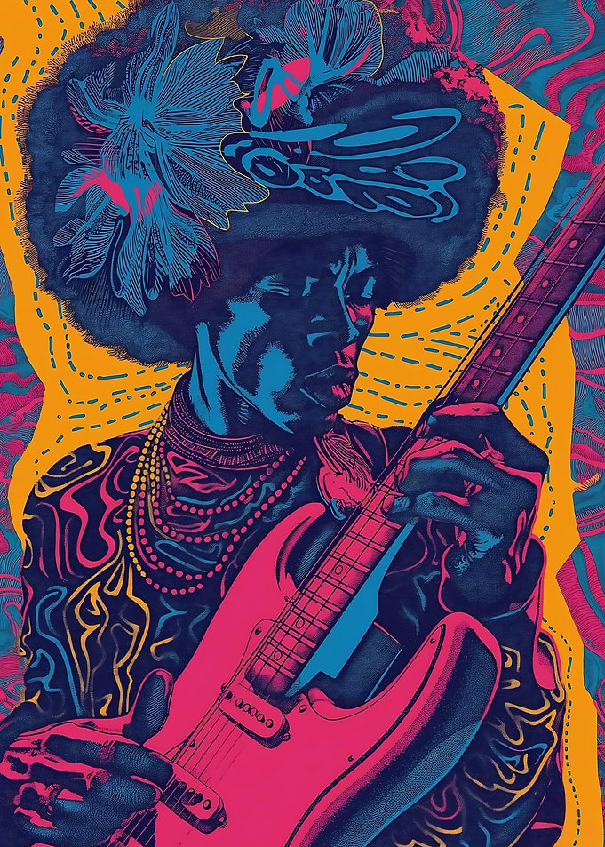 Jimi Hendrix Psychedelic Guitar Portrait