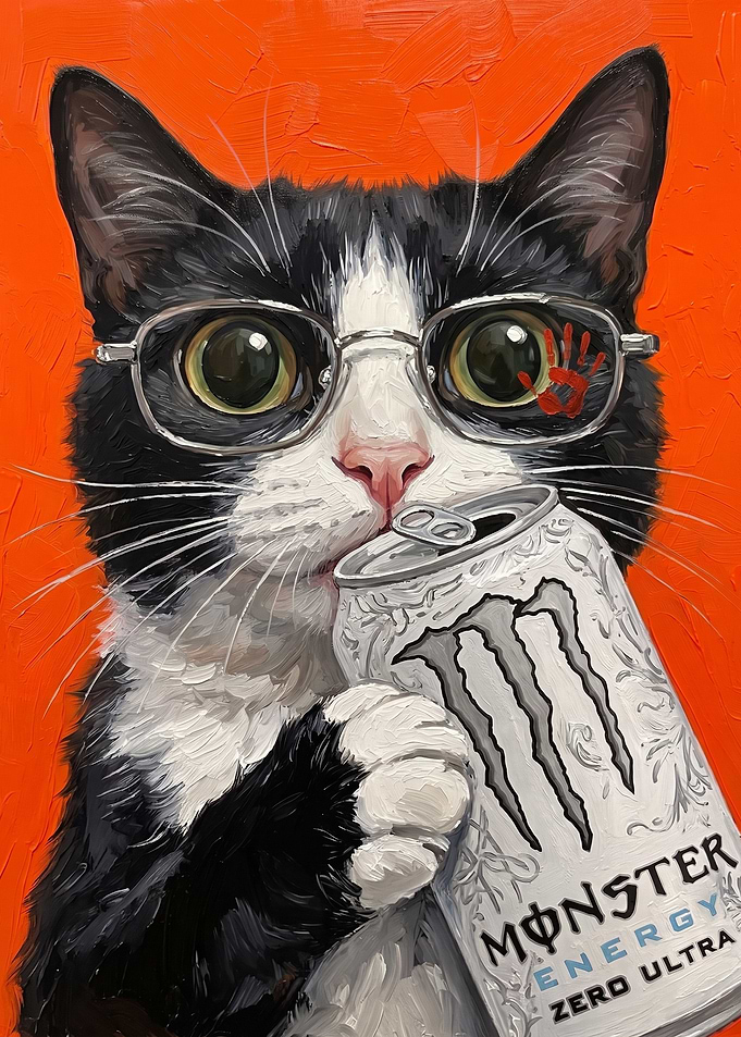 Cat Drinking Monster Energy Drink
