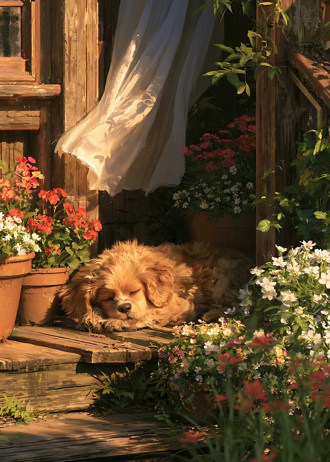Sleeping Puppy on Sunny Porch