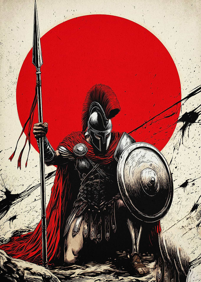 Spartan Warrior Red Sun Poster