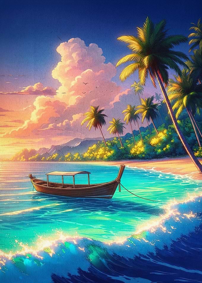 Tropical Beach Sunset Art Poster