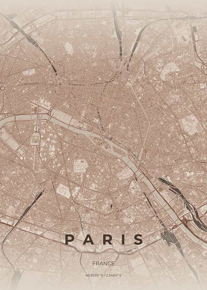 Vintage Style Paris City Map France