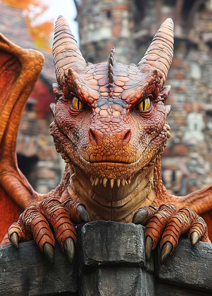 Intimidating Orange Dragon Statue