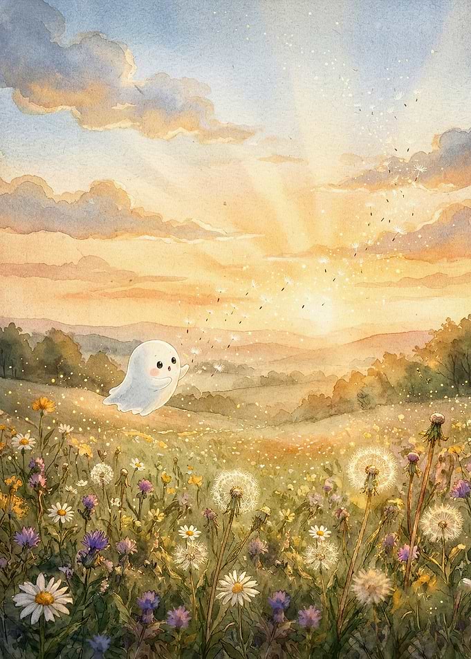 Ghost Sunset Meadow Watercolor Art