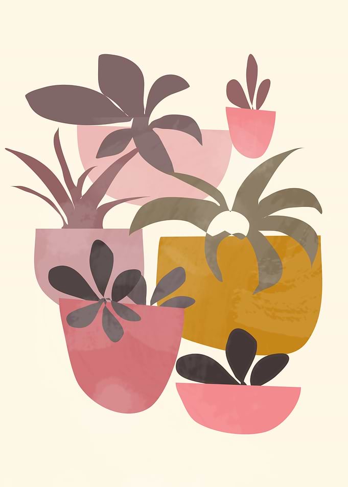 Abstract Potted Houseplants Illustration