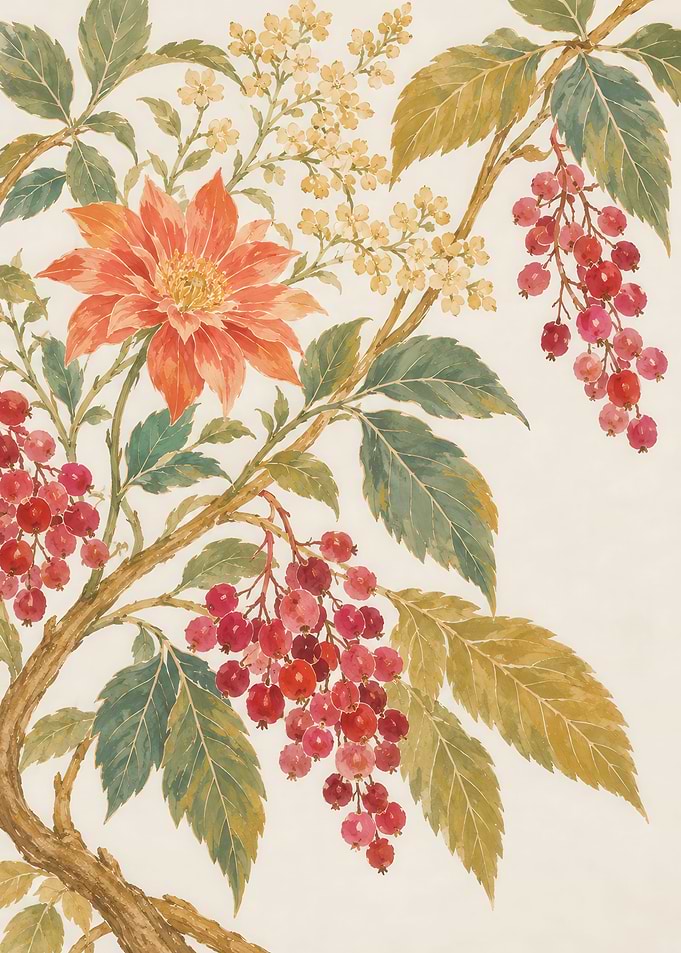 Watercolor Botanical Illustration of Red Currants