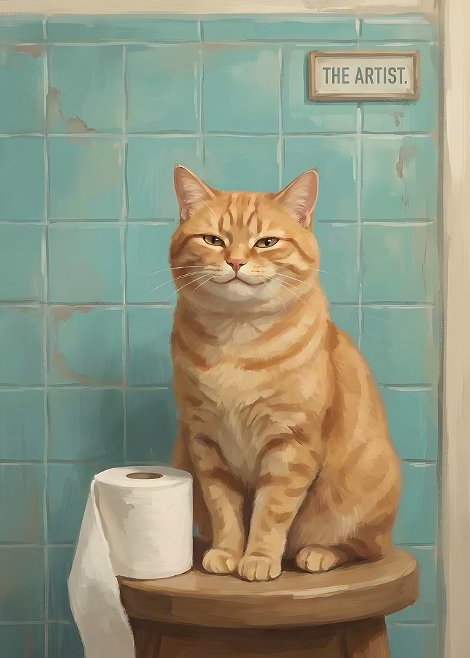 Smug Ginger Cat on Toilet Stool