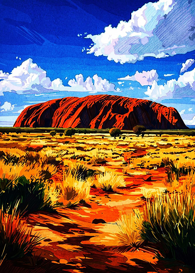 Vibrant Illustration of Uluru Australia