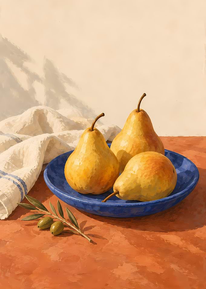 Golden Pears on Cobalt