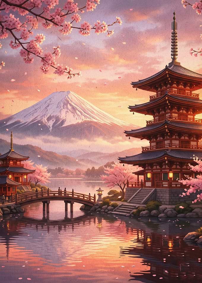 Japan Mount Fuji Cherry Blossom Art