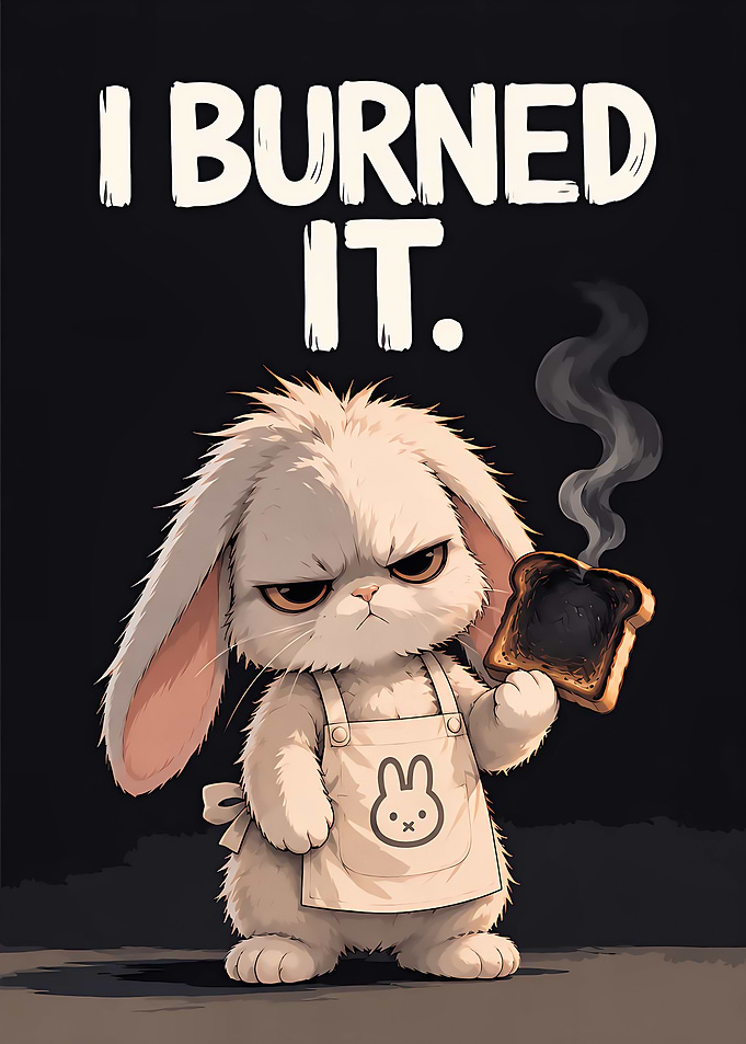 Grumpy Bunny Burned Toast Illustration