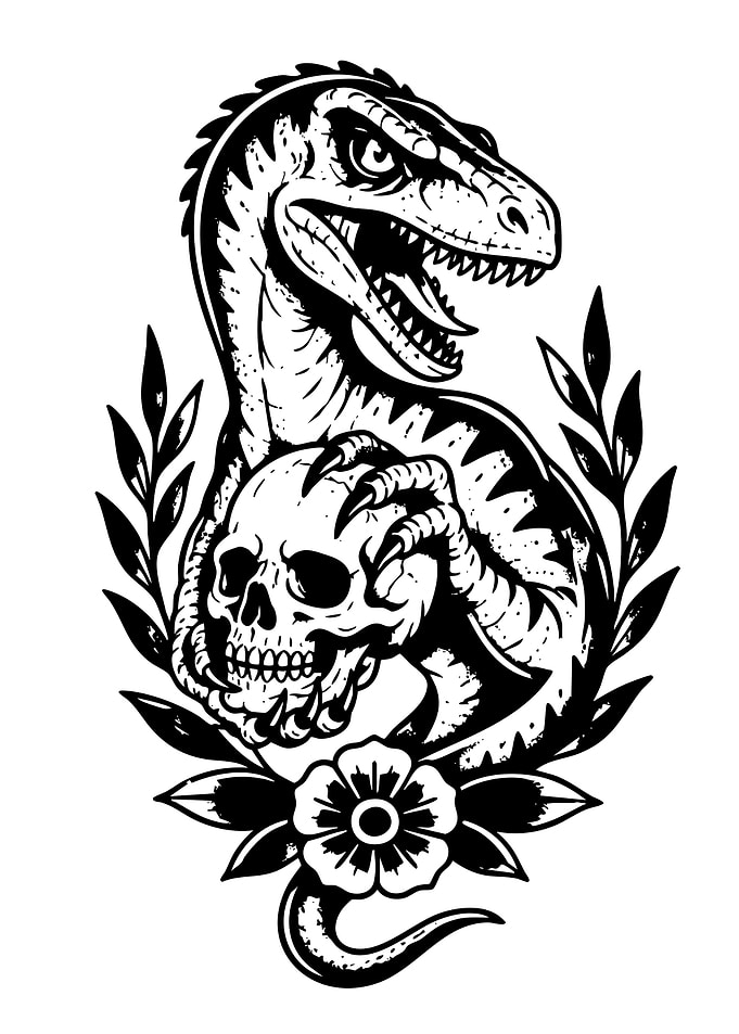 Dinosaur and Skull Tattoo Design