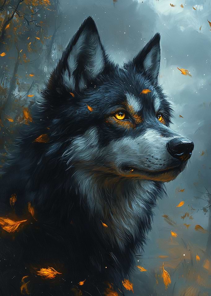 Majestic Wolf in Autumn Forest