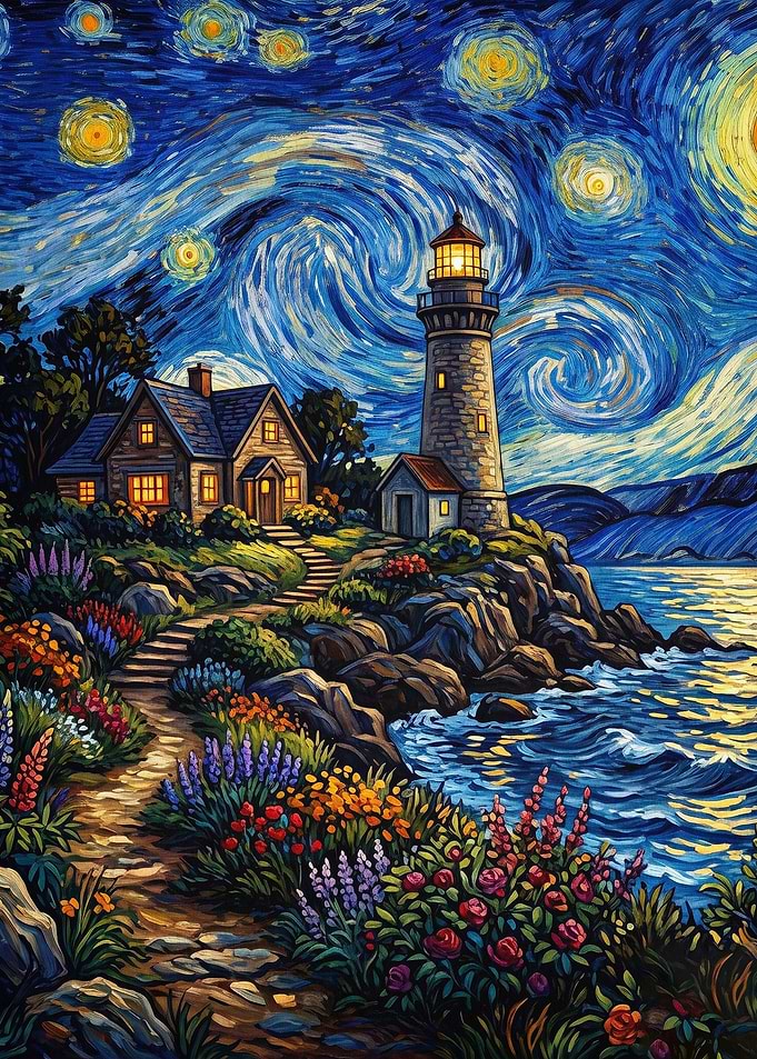 Starry Lighthouse Coastal Art Poste