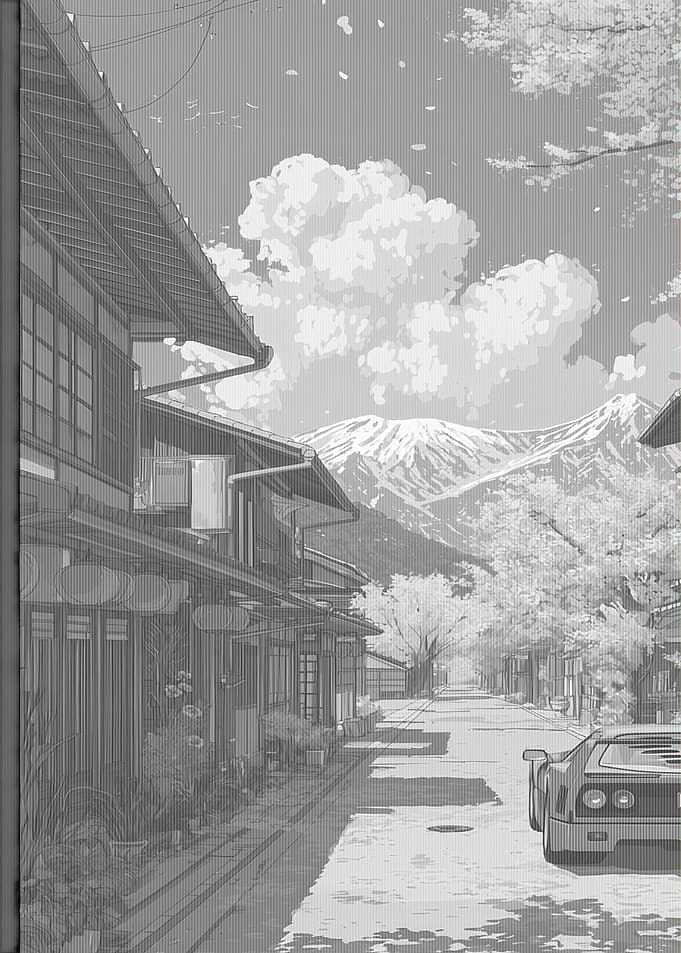 Anime Street Scene with Sports Car