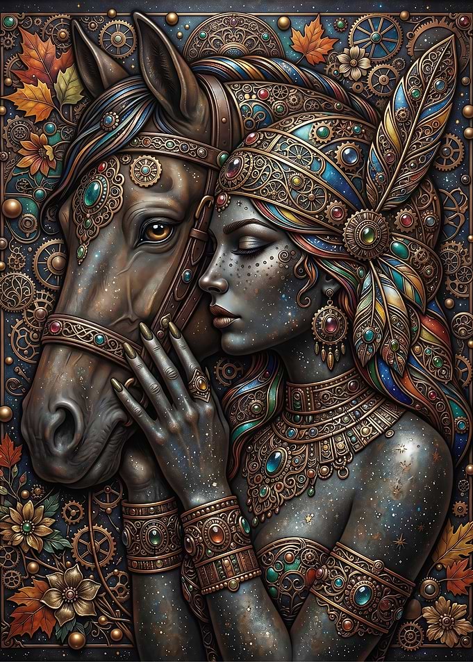 Steampunk Fantasy Woman and Horse