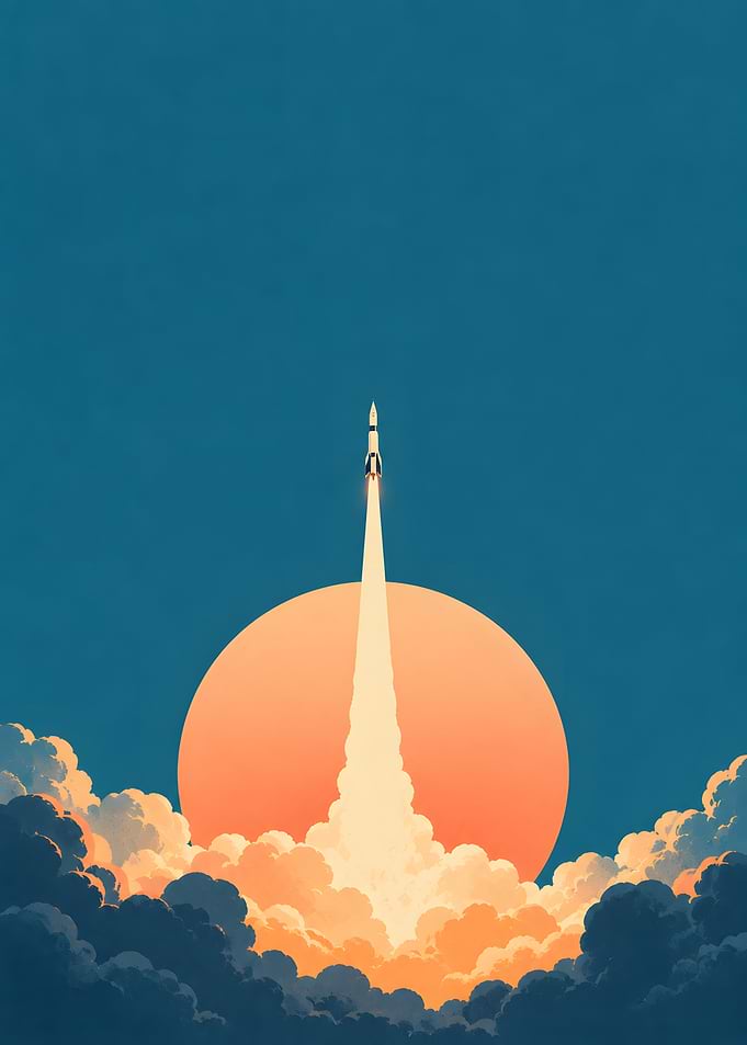Retro Space Rocket Launch Horizon