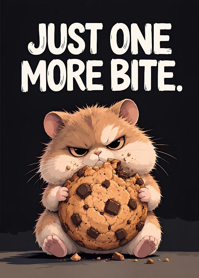Grumpy Hamster Eating Chocolate Chip Cookie