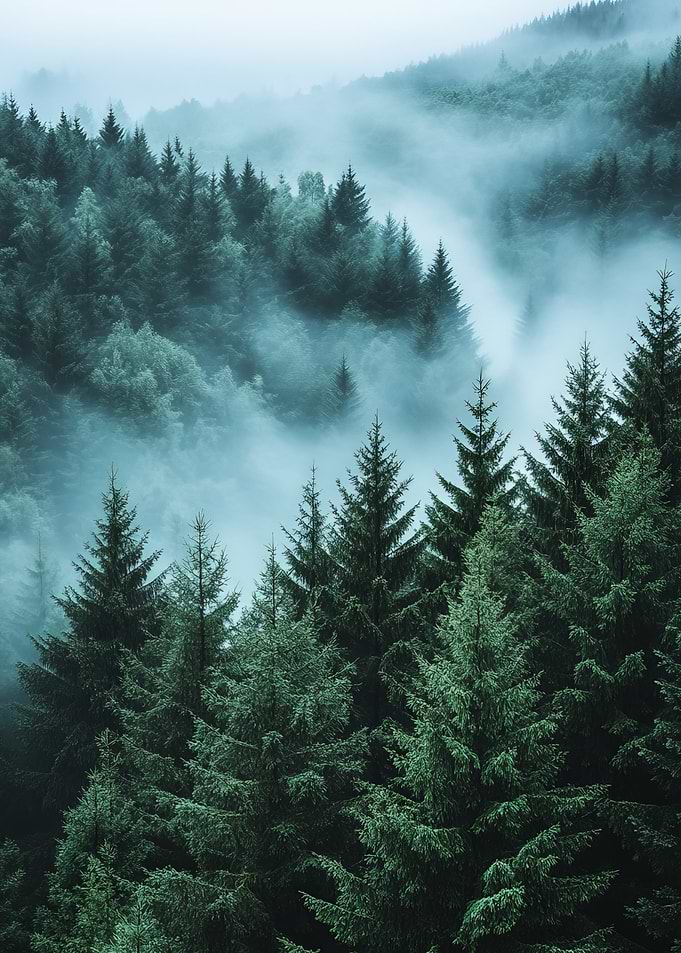Misty Pine Forest Landscape