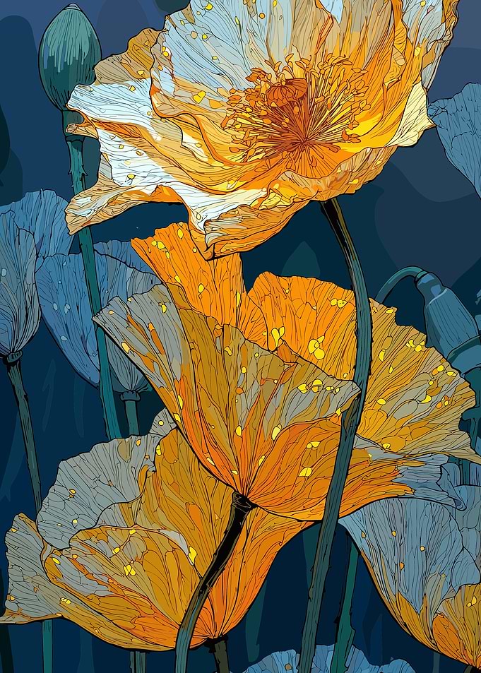 Vibrant Orange Poppies on Dark Background