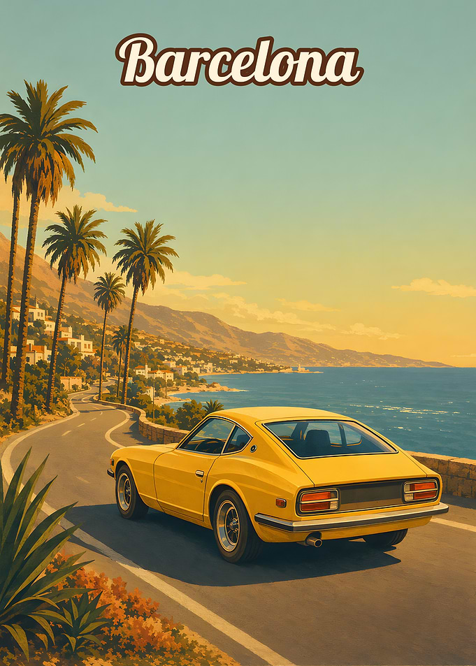 Vintage Barcelona Coastal Road Trip Poster