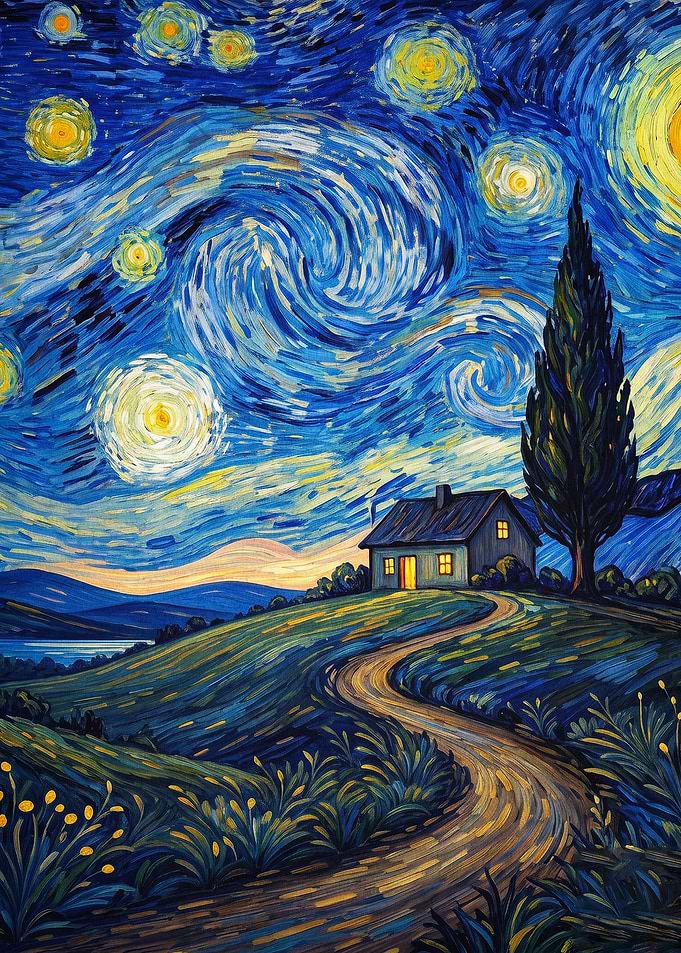 Starry Night Countryside Art