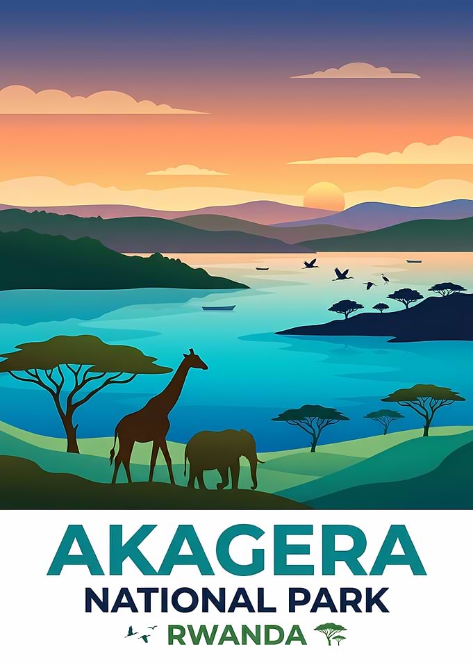 Akagera National Park Rwanda Travel Poster