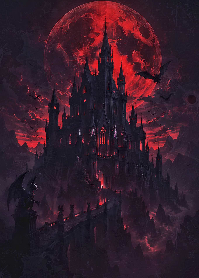 Gothic Castle Under Blood Moon
