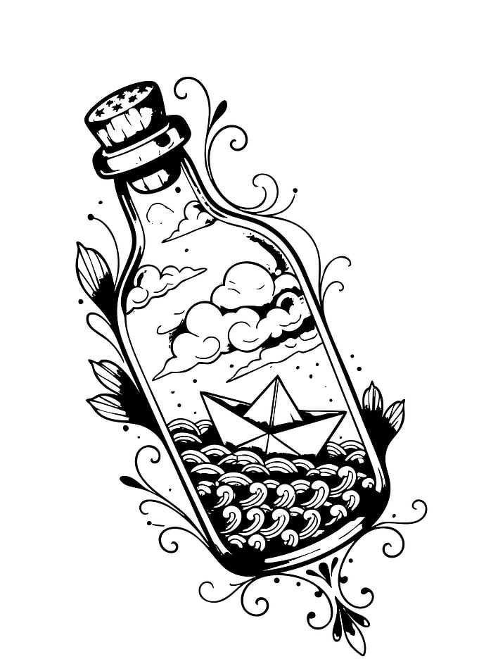 Paper Boat in a Bottle Illustration