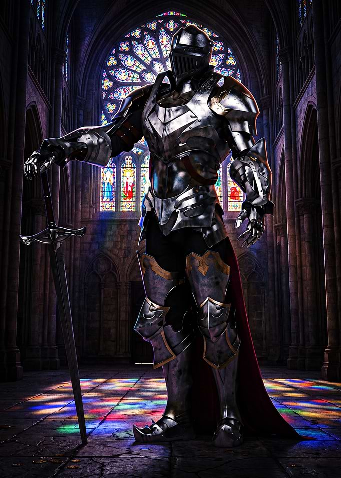 Knight in Shining Armor in Cathedral