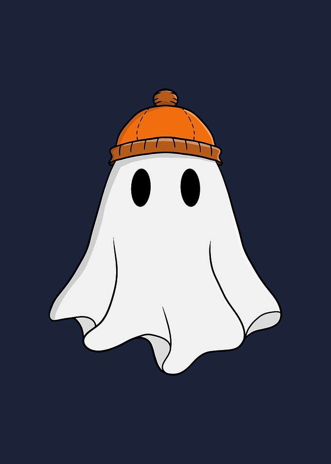Cute Ghost Wearing Orange Beanie