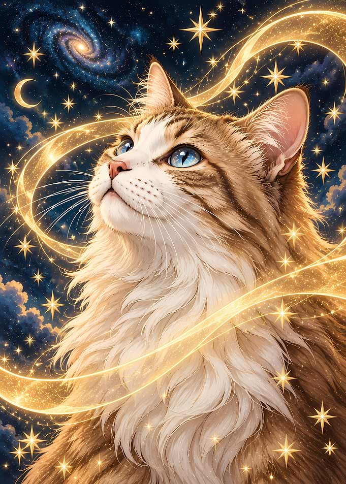 Celestial Cat Gazing at Stars